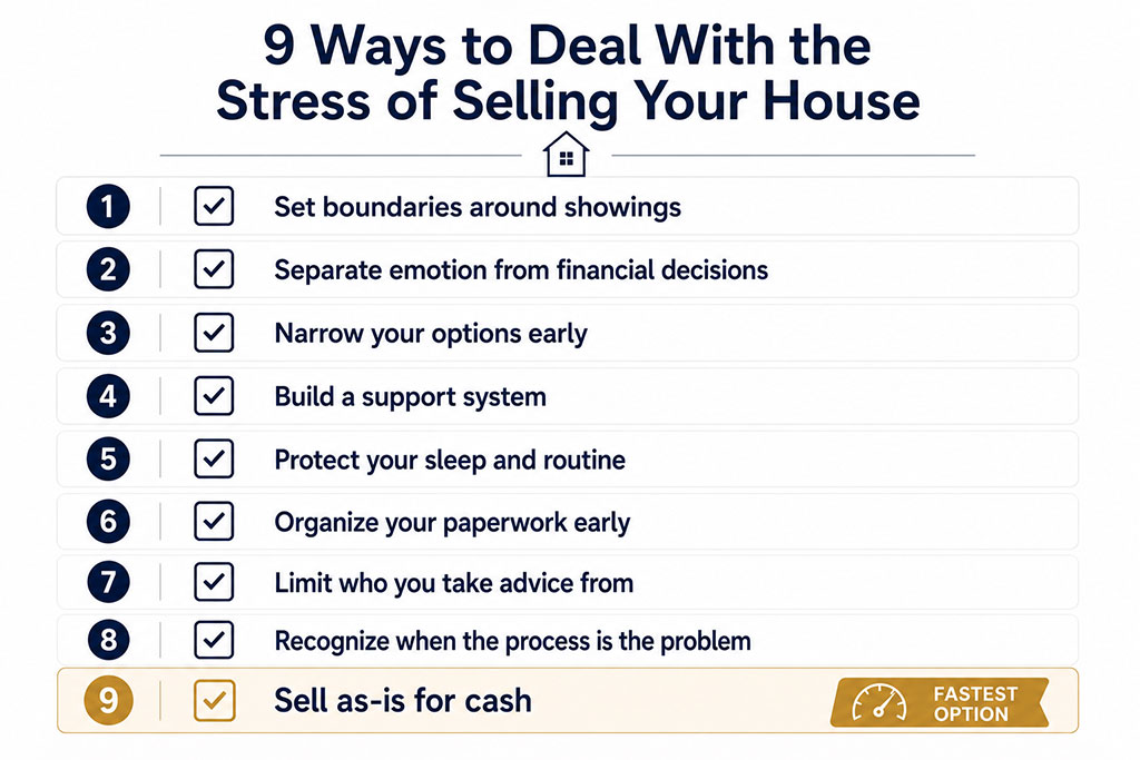 Infographic listing nine ways to deal with the stress of selling your house